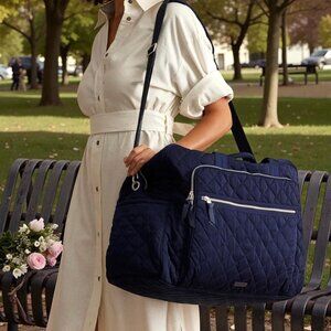 NEW ❤️ vera bradley Classic Navy Grand Weekender Performance Twill